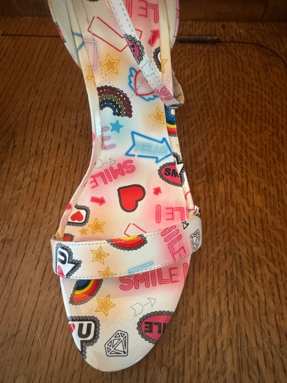 Aldo White Multi-Color Graphic Ankle-Strap Stiletto Heels - Picture 8 of 8